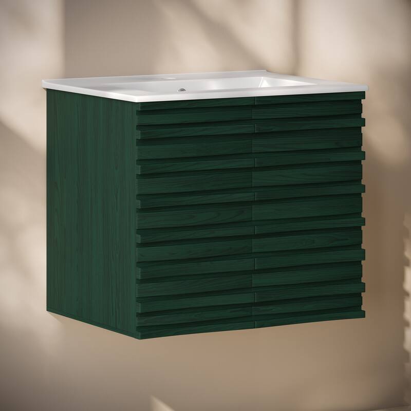 Cascade 24" Wall-Mounted Bathroom Vanity In Green Oak With Sink Top - 24