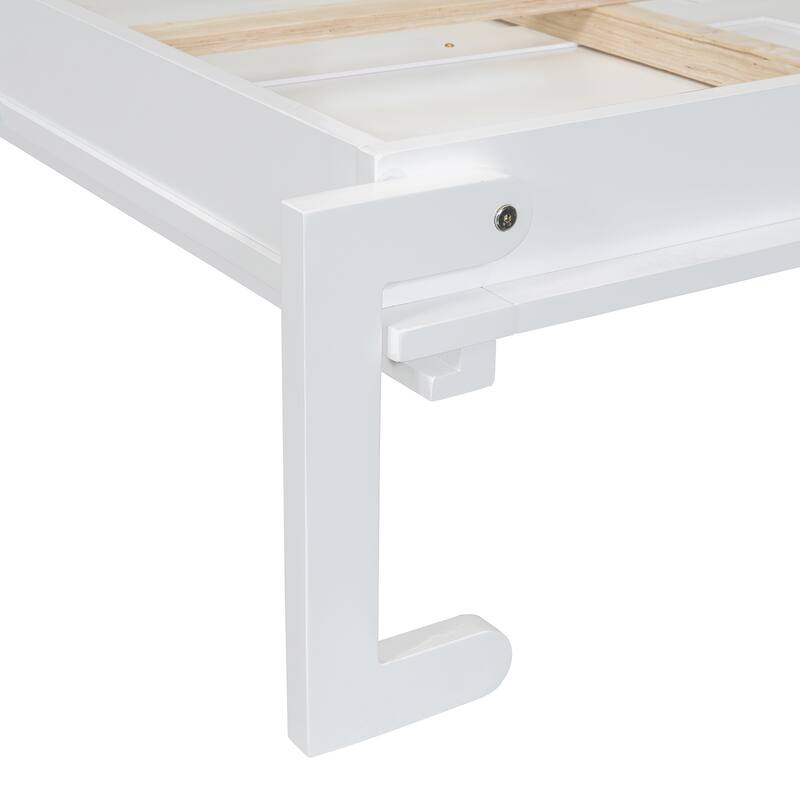 Queen Size Foldable Wall Bed with Mattress Support, Space-Saving Design, White/Gray