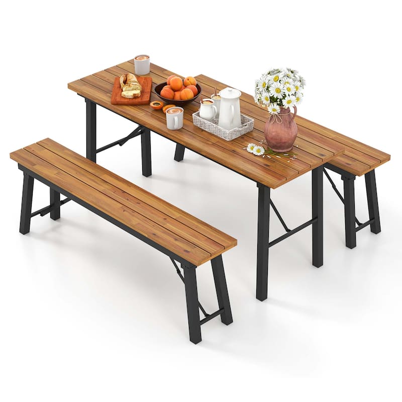 Costway Folding Picnic Table & Bench Set Dining Table with Metal Frame - See Details