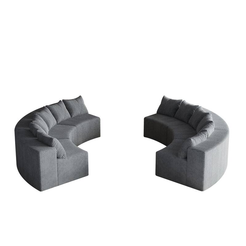 Oversized Curved Sectional Sofa Semi Circula Modular Couch Corduroy Upholstered Single Sofa Set of 6 - Free Collocation