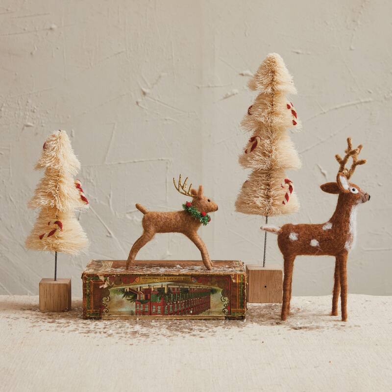 Sisal Bottle Brush Tree with Chenille Candy Cane and Wood Base