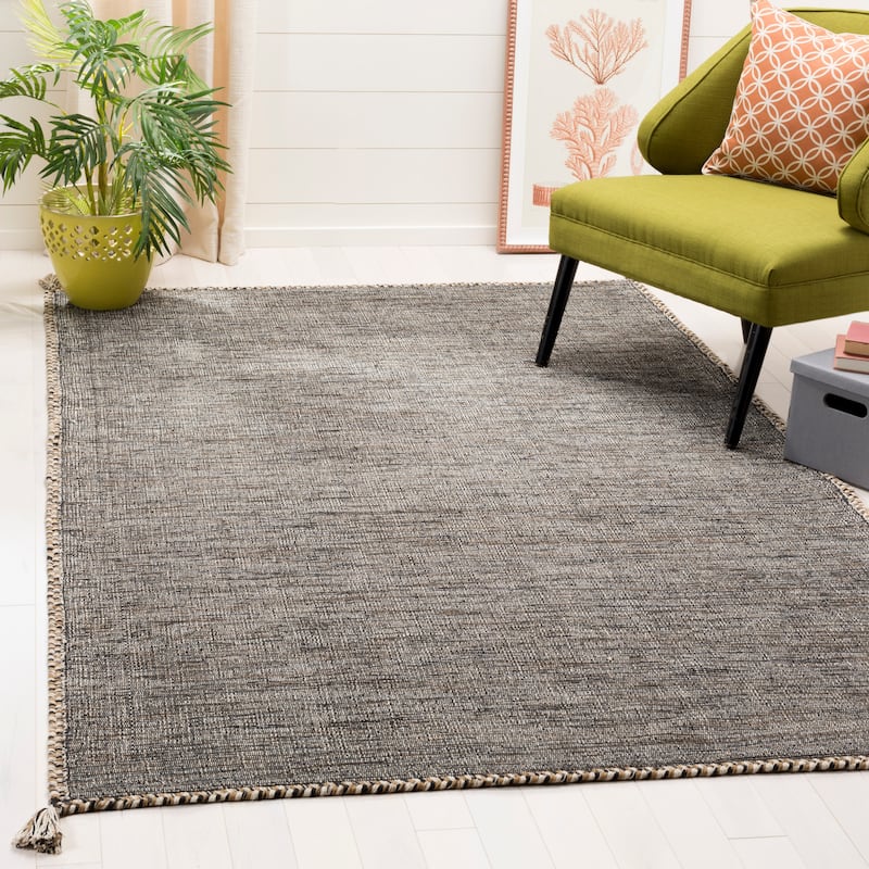 SAFAVIEH Handmade Flatweave Montauk Jahi Plaid Casual Cotton Rug - 5' x 8' - Beige/Black
