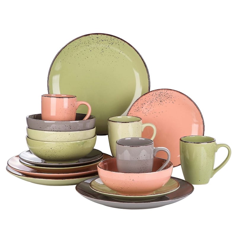 vancasso Navia Multicolored 16 Pieces Dinner set (Service for 4) - Pink/Gray/Grass Green/Yellow Green