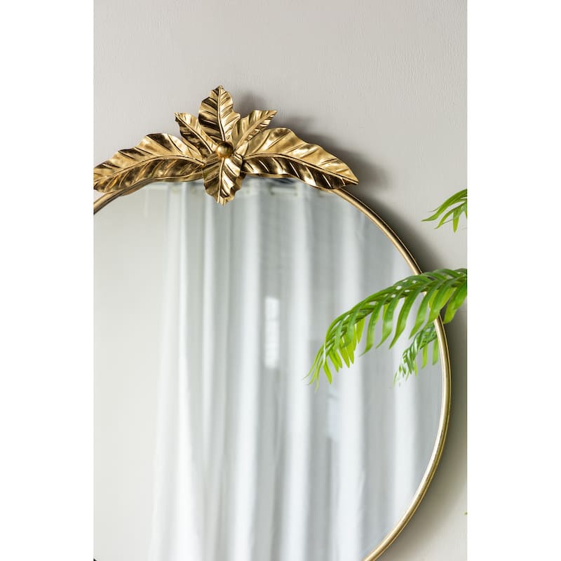 Arched Wall Decor Mirror with Metal Frame - Gold
