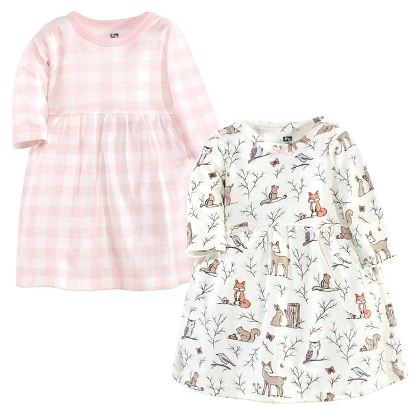 slide 1 of 1, Hudson Baby Toddler Girl Cotton Long-Sleeve Dresses 2pk, Enchanted Forest 2T - Enchanted Forest