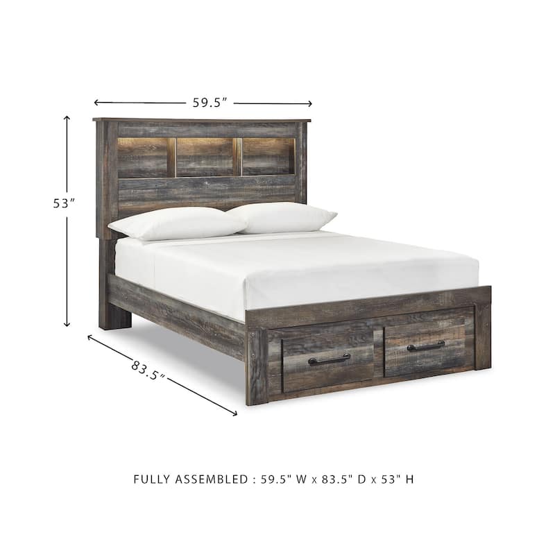 Drystan Rustic Brown Bookcase Bed with Footboard Storage Drawers