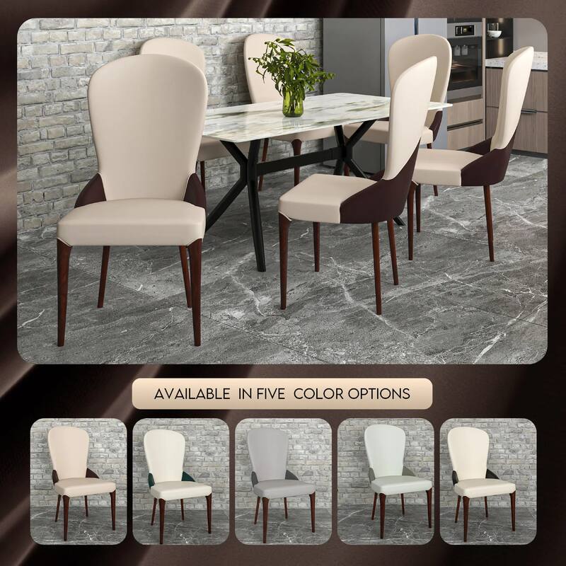 Havana Leather Upholstered Solid Wood Dining Chair Two-Tone Color Design Set of 4