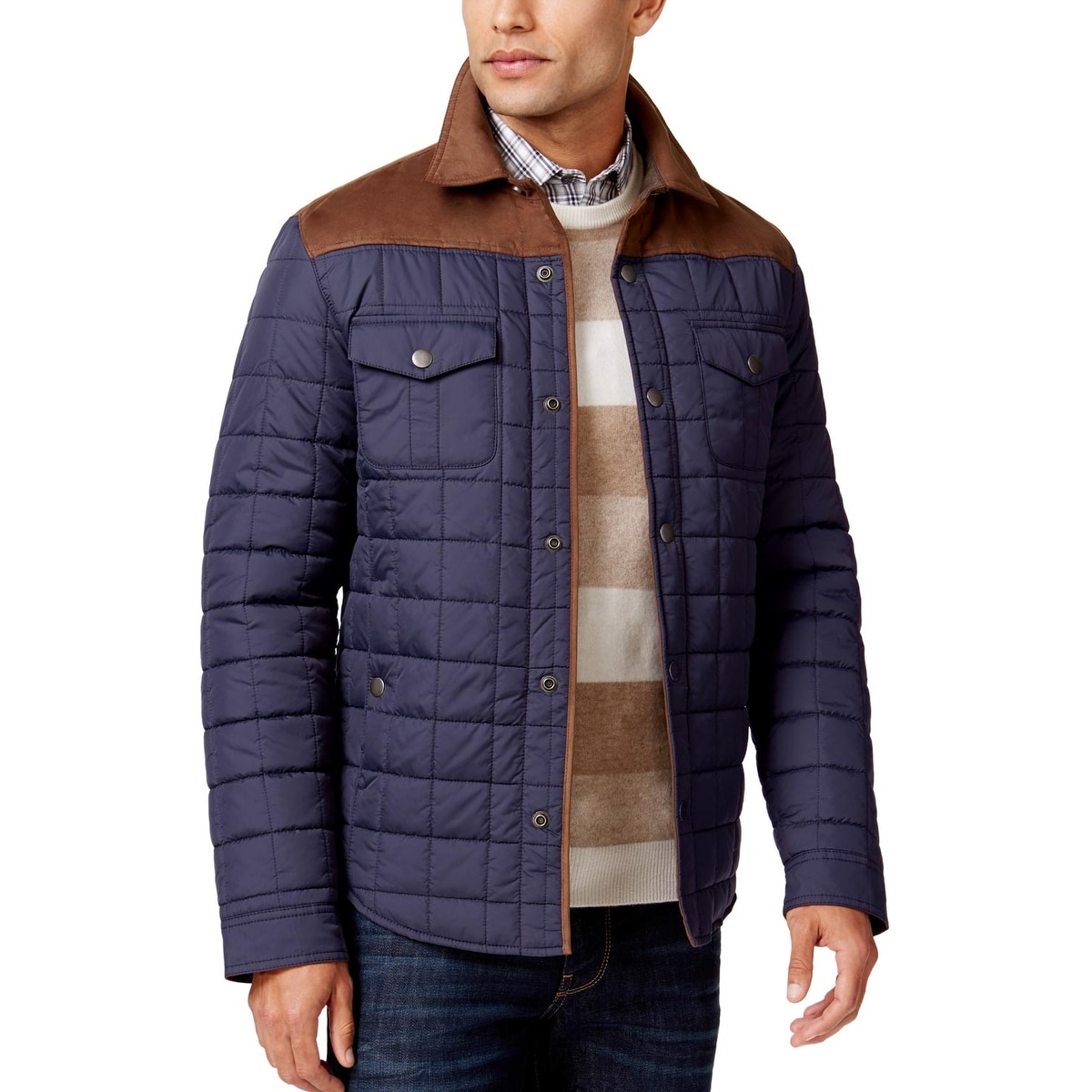 Shop Tasso Elba Quilted Colorblock Field Jacket Navy Blue And