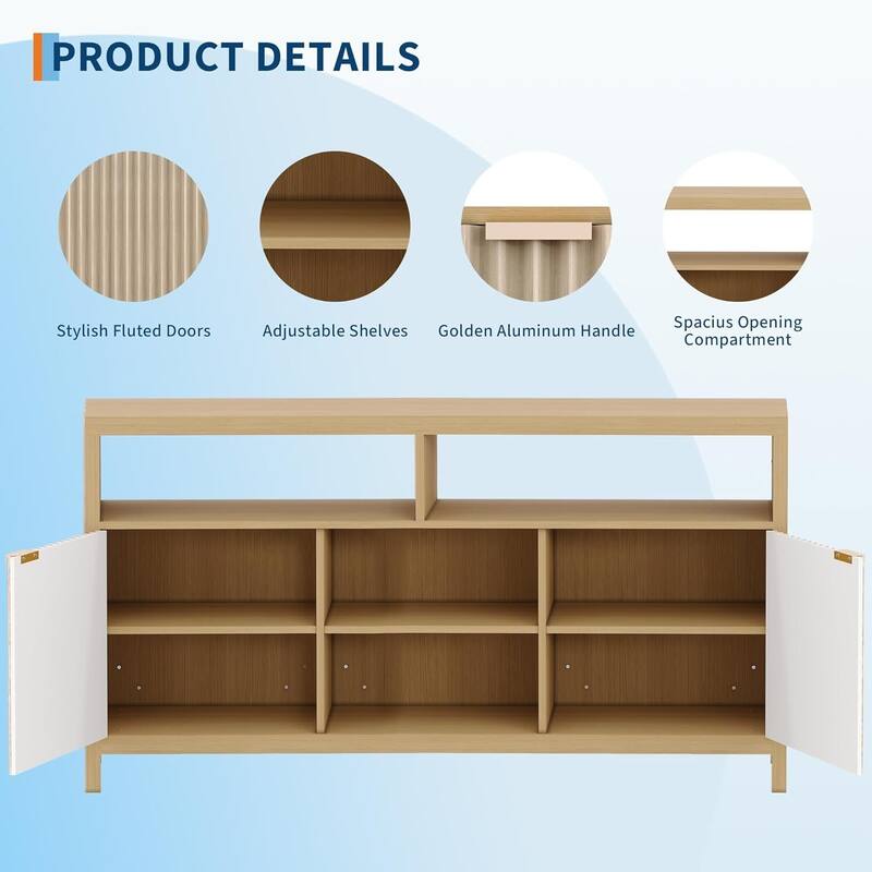 Fluted TV Stand for 65" TV, Adjustable Shelves