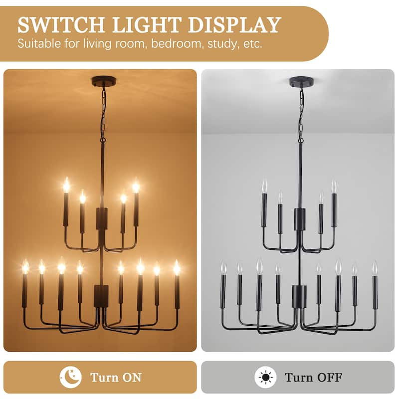 2-Tier Candle Style Chandelier Farmhouse Light Fixture for Living Room Kitchen Island Bedroom Entryway - N/A