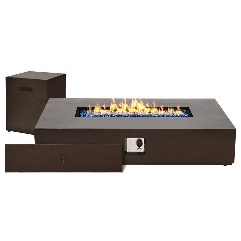 Patio Watcher Outdoor 56in. Rectangular Iron Fire Pit Table with Propane Tank Cover