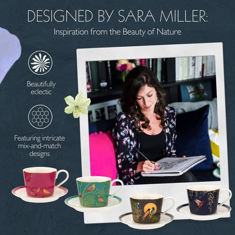 Portmeirion Sara Miller London Chelsea Set of 4 Espresso Cups and Saucers - 4 oz