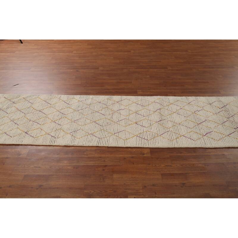 All-Over Trellis Moroccan Oriental Runner Rug Handmade Wool Carpet - 2'6"x 12'7"