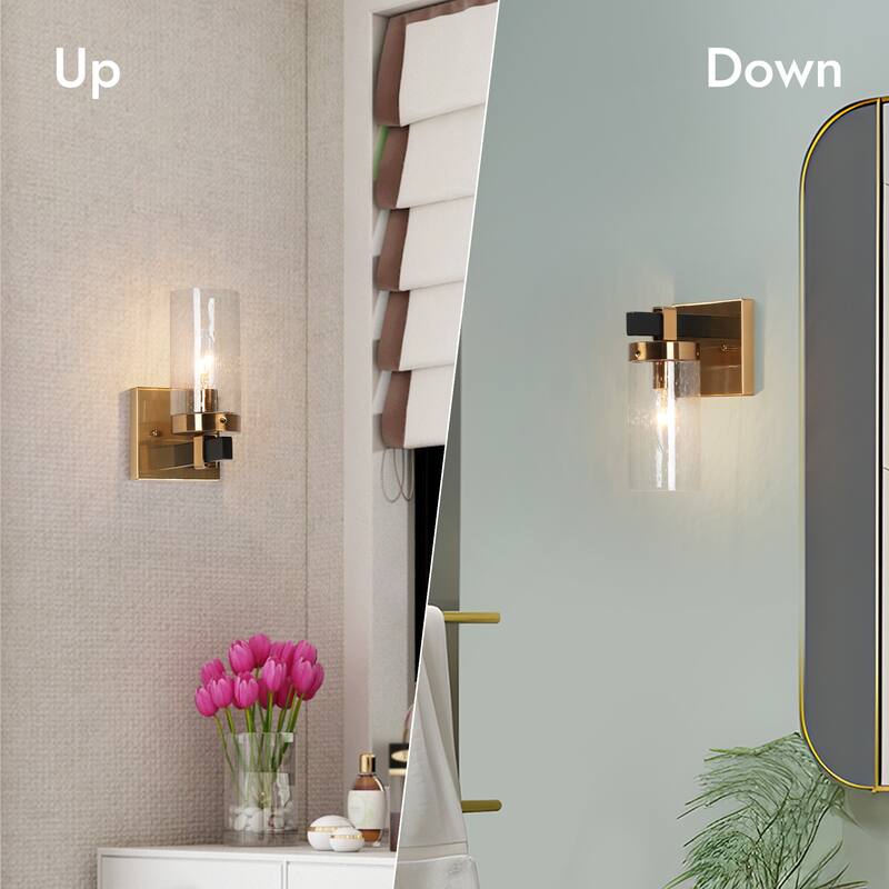 Yilia Modern Black Gold 1-Light Seeded Glass Wall Sconce Bathroom Vanity Lights