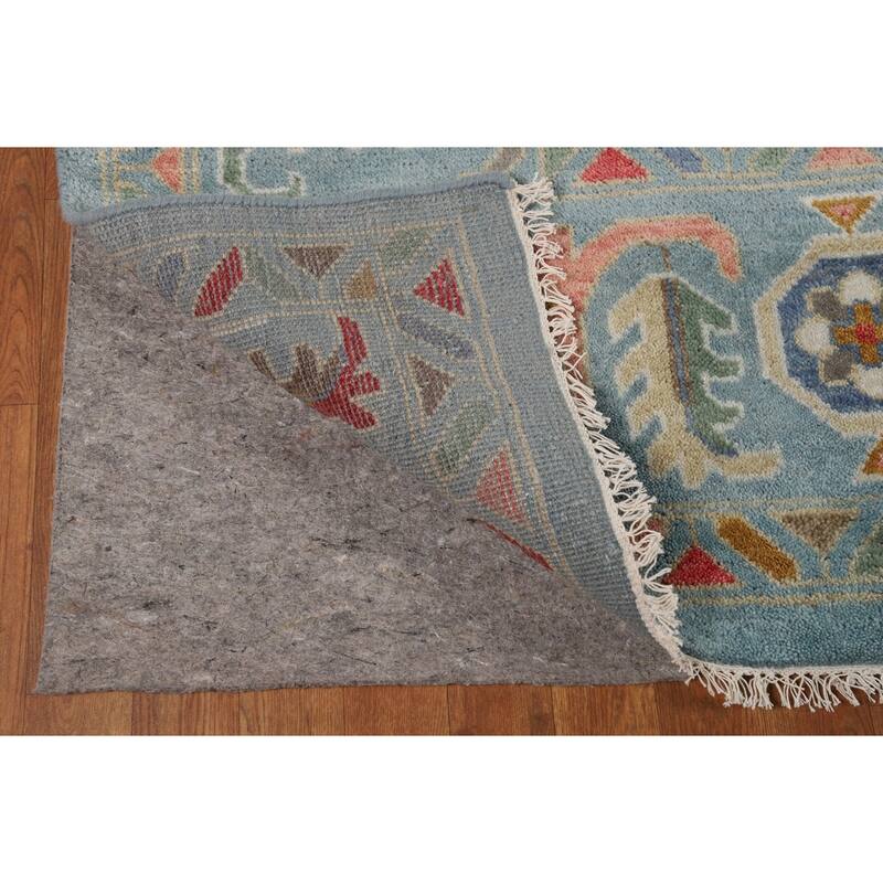 All-Over Blue Oushak Oriental Area Rug Hand-Knotted Wool Carpet - 9'2"x 11'11"