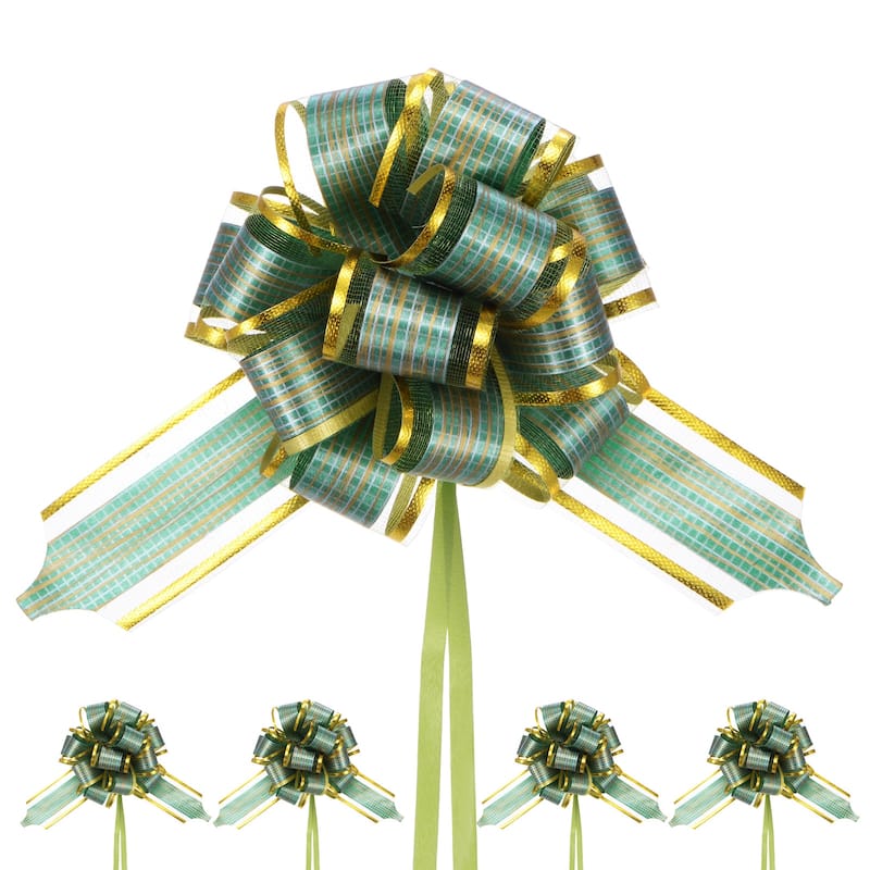 10pcs Large Pull Bow 6 Inch Flower Bows for Wedding Baskets - 6 Inch - Green