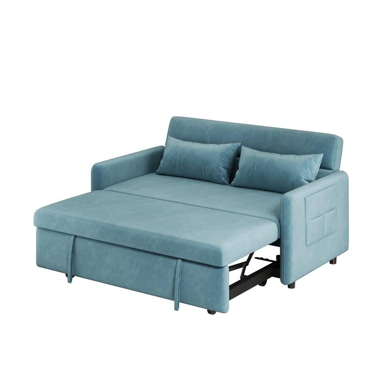 Sofa Pull Out Bed Included 2 Pillows Velvet Sofa for Small Spaces Teal