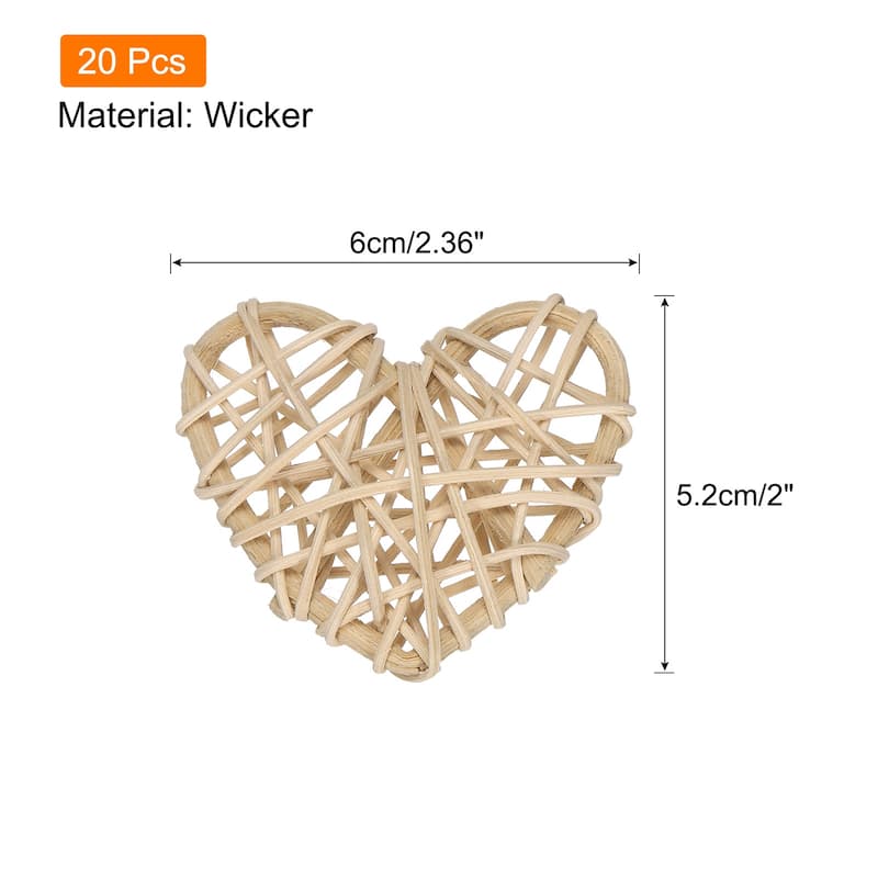 20Pcs Heart Rattan Ball Vase Filler Home Decoration 2.36 in - Original Wood
