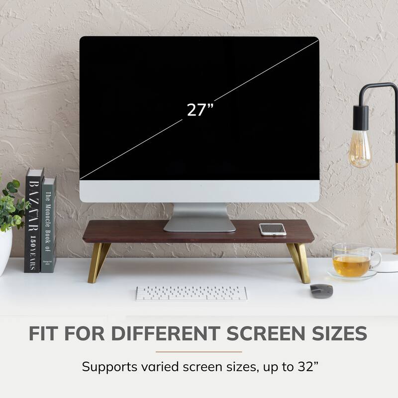 Jani Wood Monitor Stand Riser Desk - Ergonomic Design Stand, Desktop Organizer Table for Home, Office Workspace, Gaming Desk
