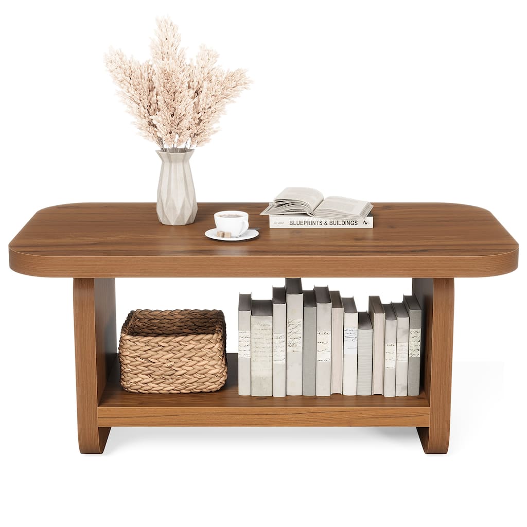 Industrial Rectangle Living Room Coffee Table with Storage Shelf