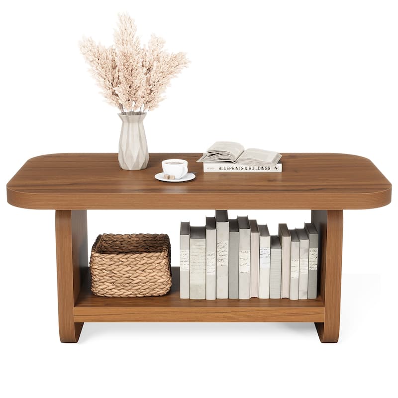 Industrial Rectangle Living Room Coffee Table with Storage Shelf