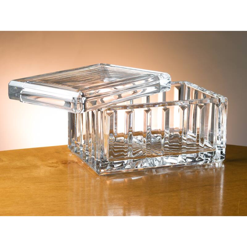 Crystal Box- Jewelry- Candy- Glass Box- Vertical Lines- 5" Long - 3" Height