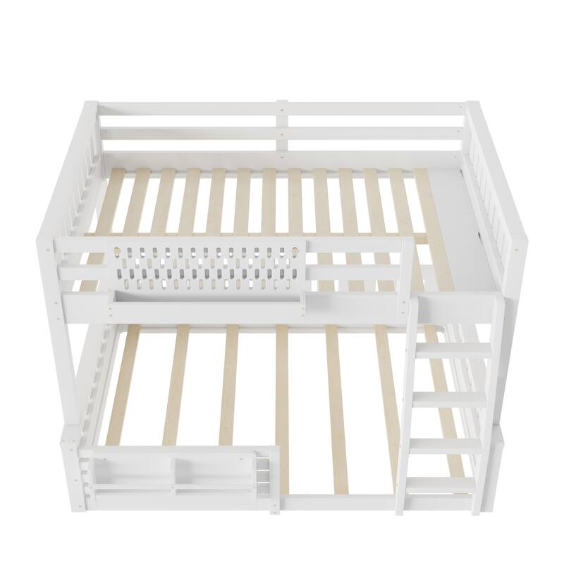 Roomfitters Bunk Bed with Bookshelf and Pegboard, Solid Wood Split Frame