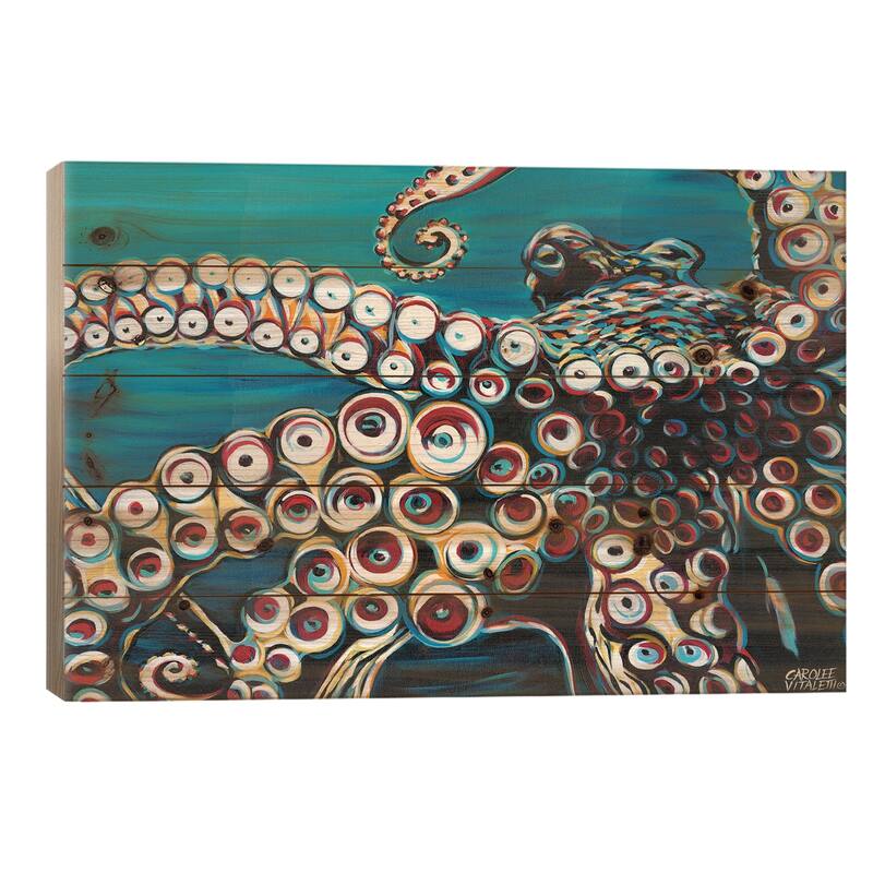 Wild Octopus I Print On Wood by Carolee Vitaletti - Multi-Color - 26x40x1.5