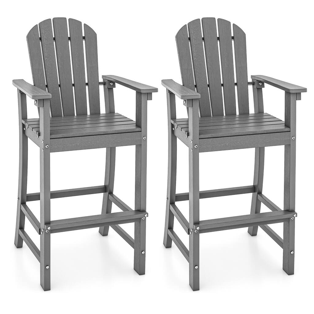 Gymax Set of 2 Patio HDPE Bar Height Stool All Weather Chair Armrest