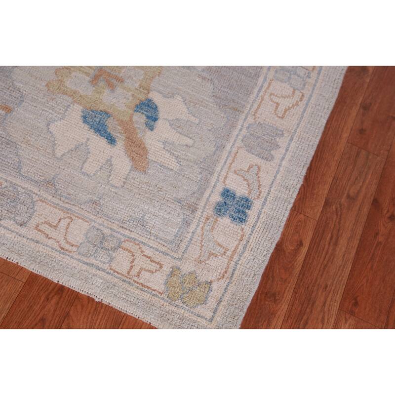 Vegetable Dye Oushak Turkish Rug Hand-Knotted Beige Wool Carpet - 12'6" x 14'9"