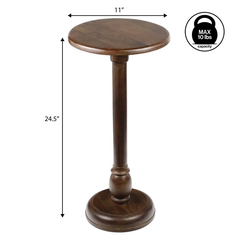 Leopold 24.5" Mango Wood Pedestal Round Drink Table and Decorative End Table, By JONATHAN Y