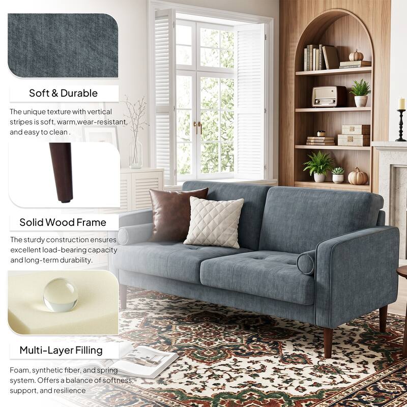 62.5'' W Corduroy Couch Upholstered Square Arm Sofa
