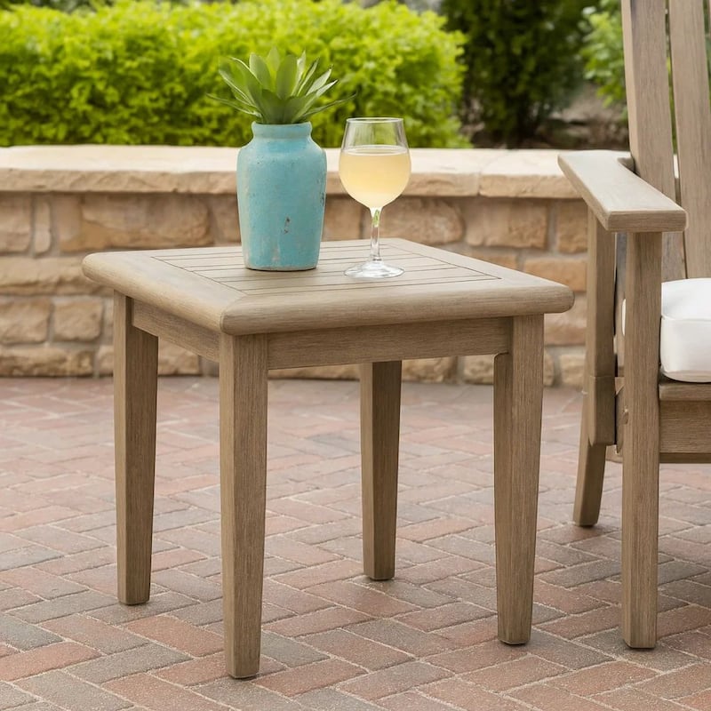 Square Wooden Frame End Table with Plank Tabletop, Teak Brown
