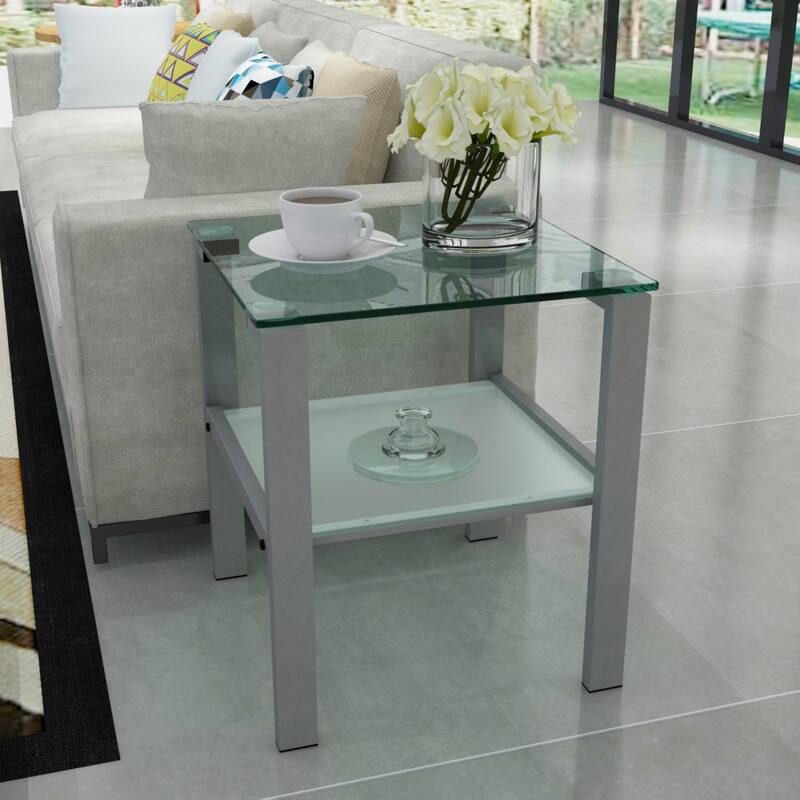 Glass 2 Layer Small Round Tea Table, Side Table