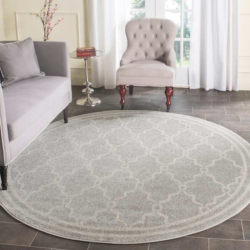 SAFAVIEH Amherst Nargis Modern Rug - 9' Round - Light Grey/Ivory
