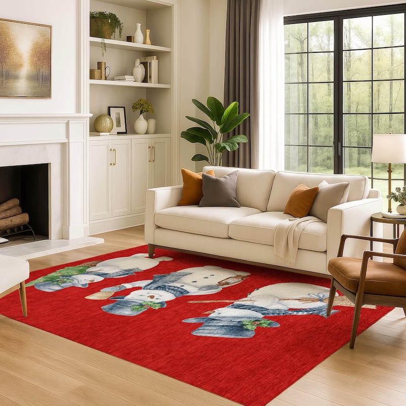 Premium Washable Super Soft Winter Holiday Snowman Mayfield Rug
