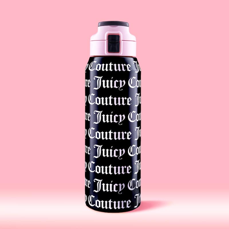 Juicy Couture Glam Getaway Hydration Stainless Steel Tumbler with Flip Top Lid - Black - 32oz