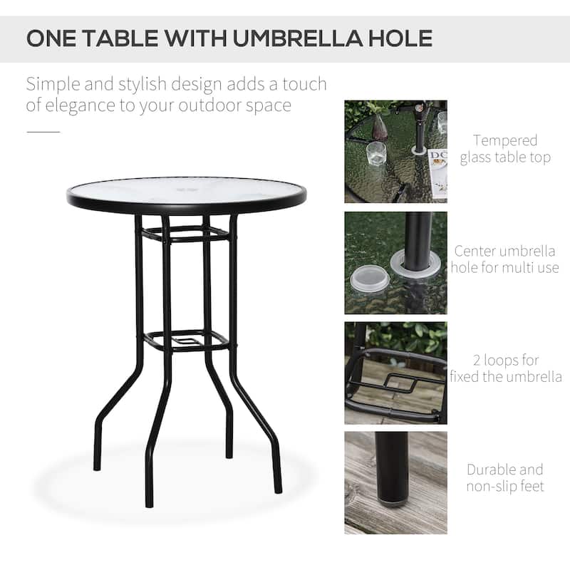 Outsunny 4 Piece Folding Outdoor Patio Pub Dining Table And Chairs Set With 6' Adjustable Tilt Umbrella