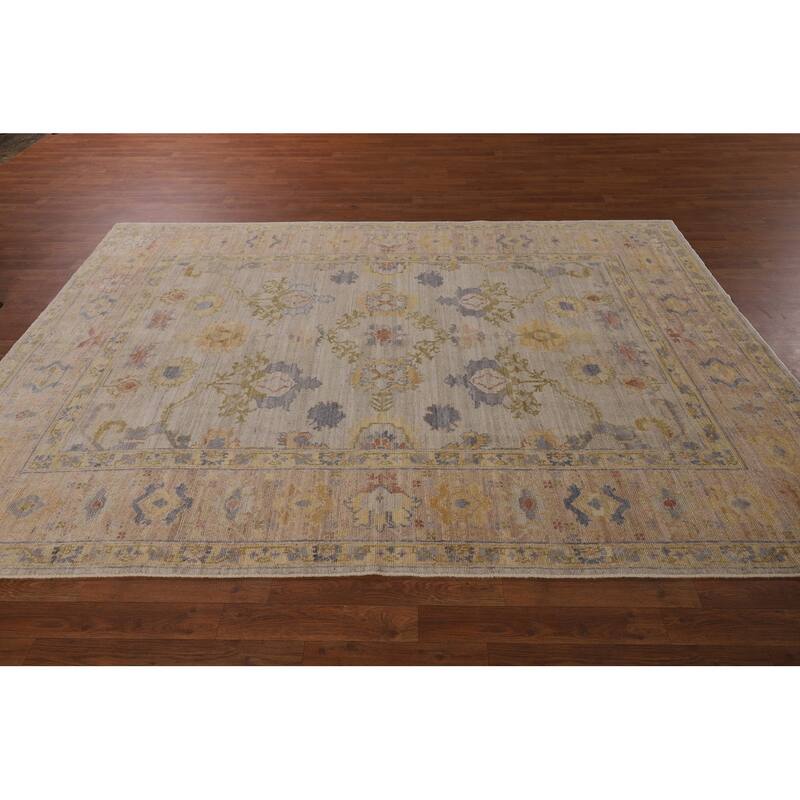Oushak Turkish Vegetable Dye Area Rug Handmade Beige Wool Carpet - 6'2"x 8'10"