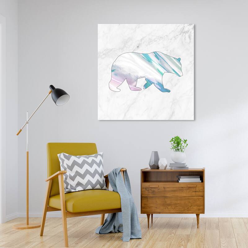 Wynwood Studio Canvas Animals Bear Holo and Marble White and Metallic Pink Modern & Contemporary Wall Art Canvas Print - 30 x 30