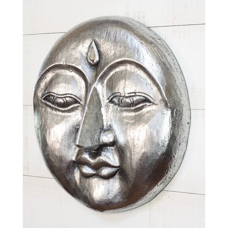 Wooden Moon Face Wall Art Hand Carved Crescent Moon Mask, Rustic Boho Home Decor Accent
