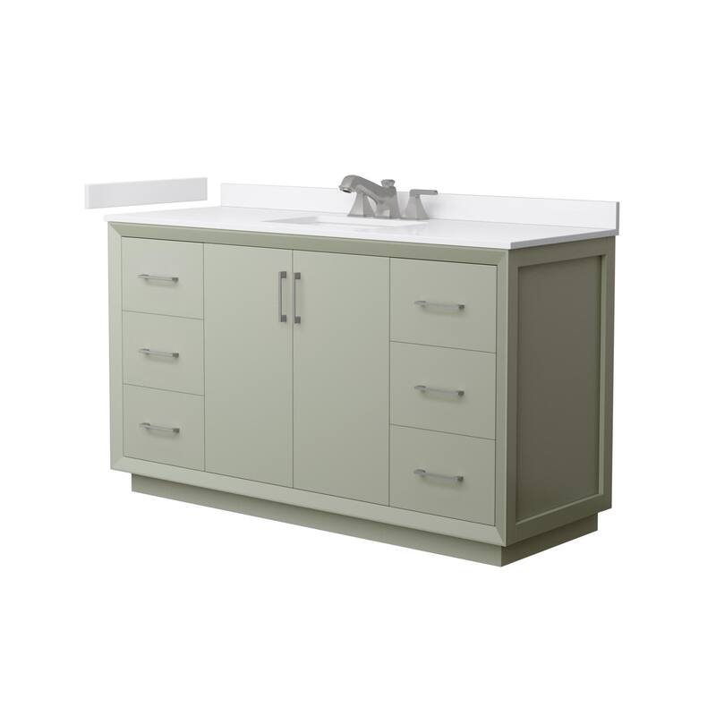 Wyndham Collection WCF4141-60S-VCA-US3MXX Strada 60" Free Standing - Light Green / White Cultured Marble Top / Brushed