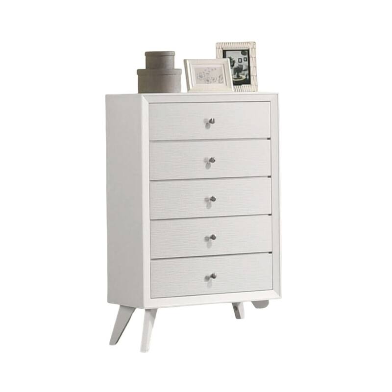 Contemporary White Chest with Angled Legs & Bronze Round Knobs - White