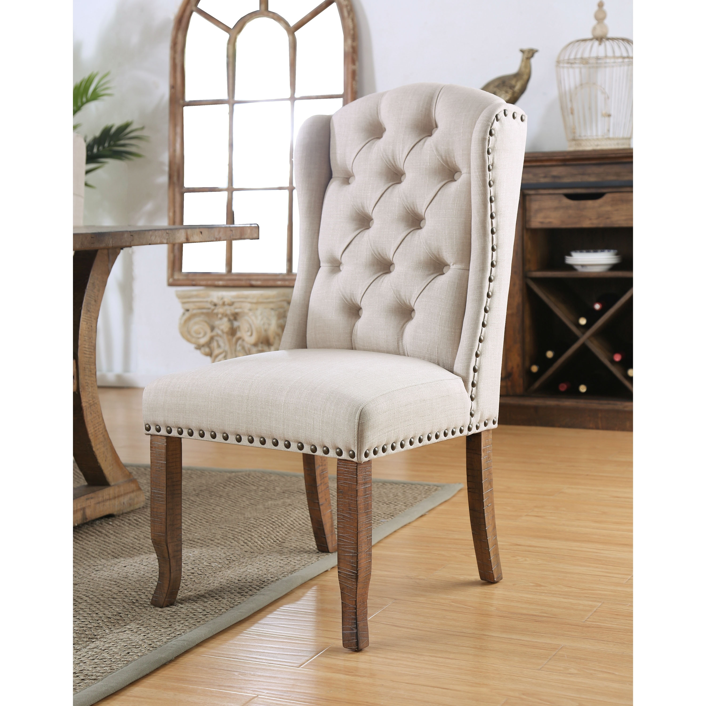 furniture of america farmhouse upholstered dining chairs set of 2