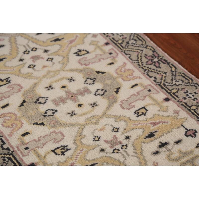 All-Over Ivory Oushak Indian Runner Rug Handmade Wool Carpet - 2'6"x 7'9"