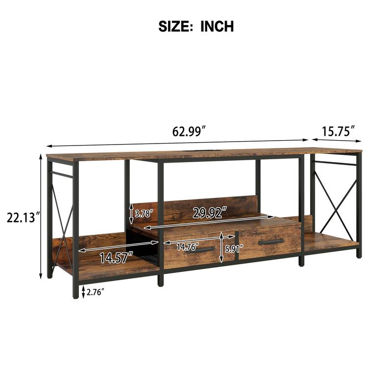 TV Stand,LED Lights Power Outlets,Fabric Drawers for 65 70 75 Inches,Entertainment Center,TV Console Table,Open Storage Shelves