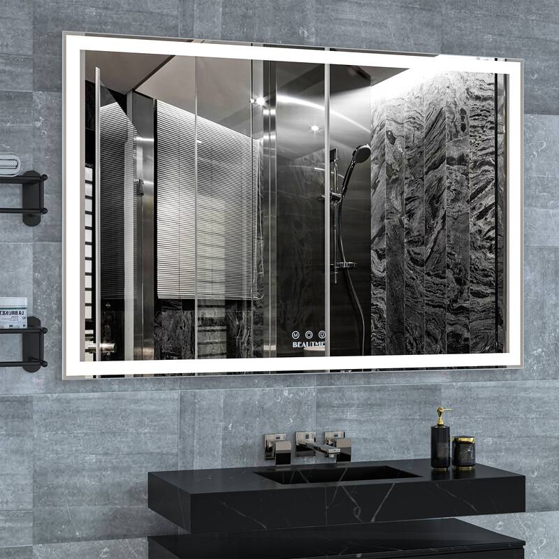 60 in. W x 40 in. H Large Rectangular Framed Anti-Fog Wall Mounted LED Bathroom Vanity Mirror