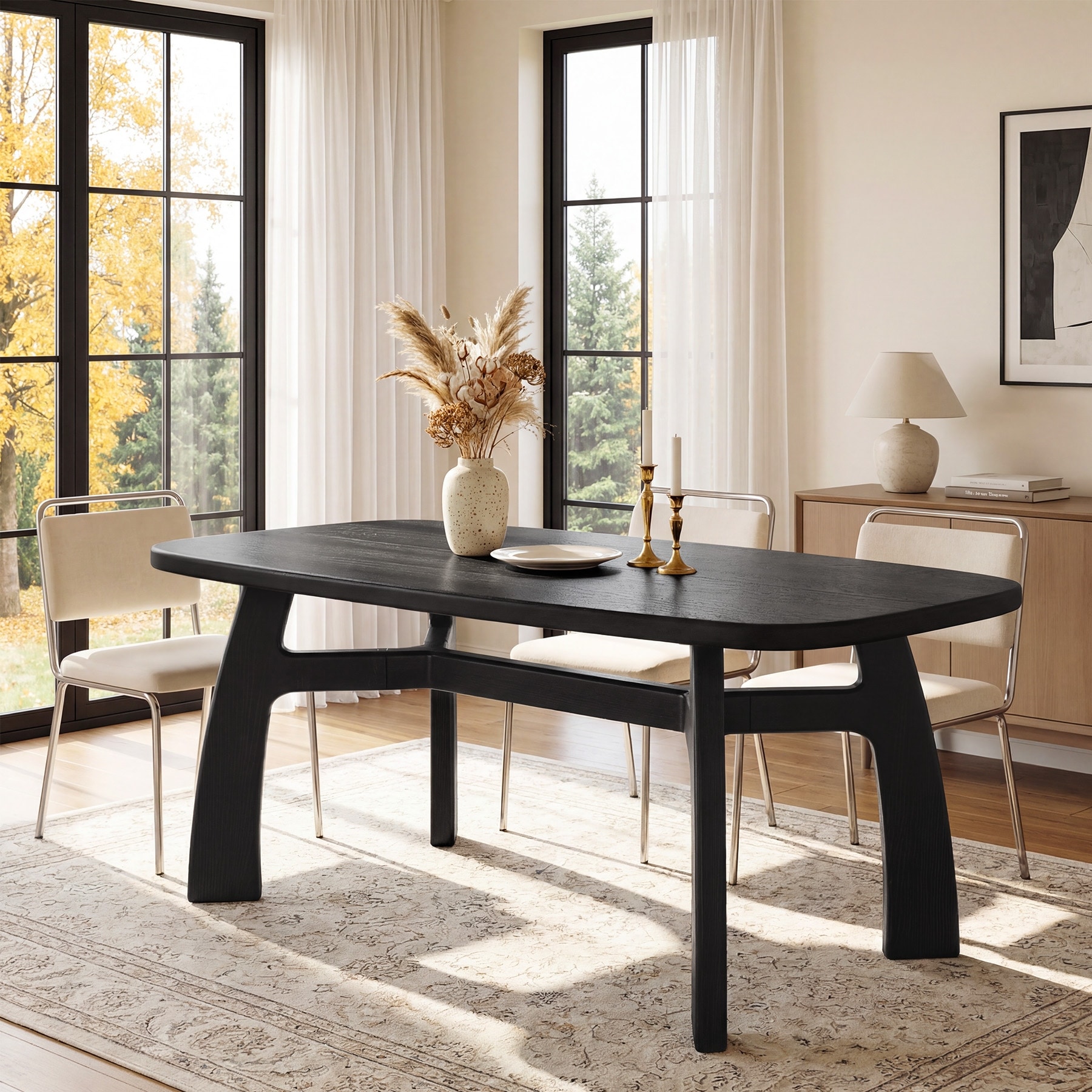 63-Inch Modern Dining Table for 6-8, Solid Wood Kitchen Table, Large Dinner Table
