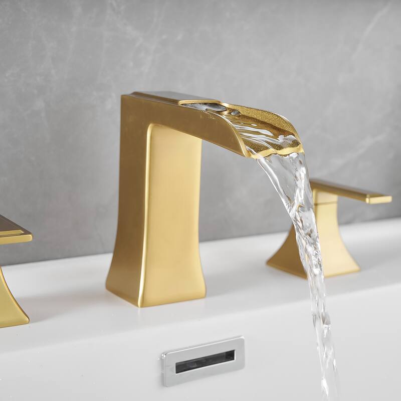 Double Handle Three-Hole Bath Waterfall Faucet with Drain