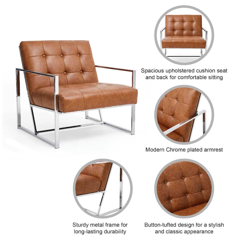 Glitzhome 29.50"W Mid-Century PU Leather Tufted Accent Chair - 29.5"W x 30.5"H x 29.25"D